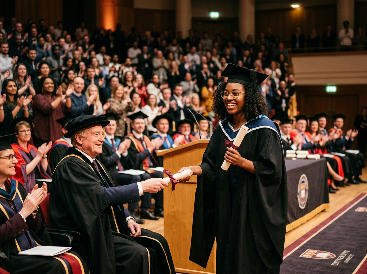 Graduate receiving a certificate at a convocation ceremony
